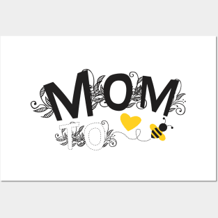 Mom to be | Pregnancy Announcement With Black Floral Typography and Yellow Heart And Bee Posters and Art